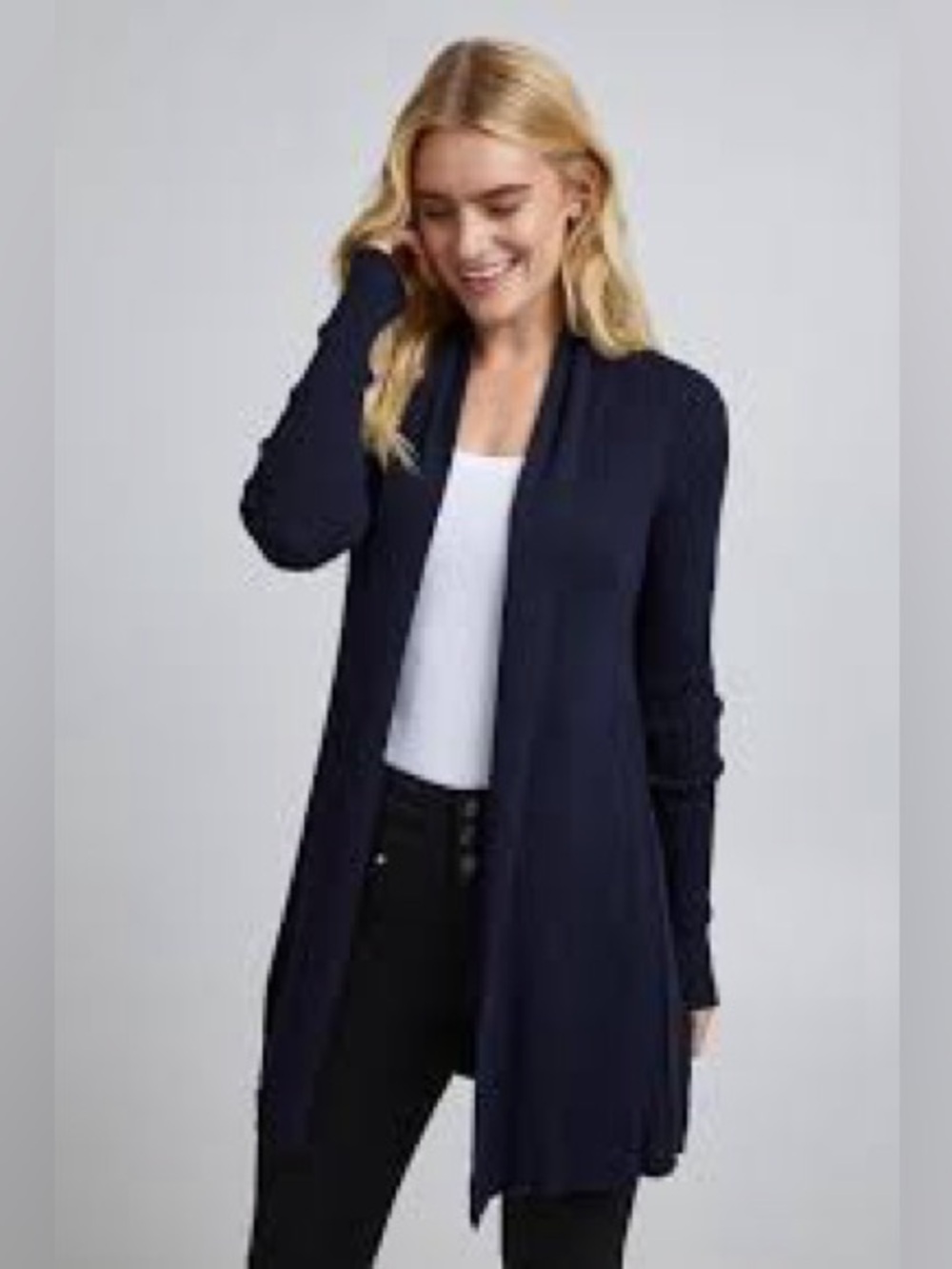 Holt renfrew cashmere Women's Open-Front Navy Longline Cardigan